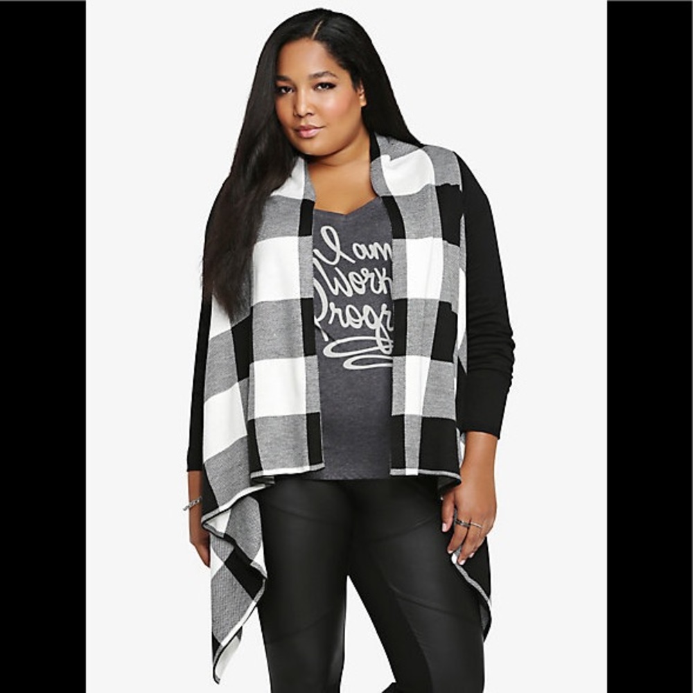 Torrid Color-block Open Front Plaid Cardigan